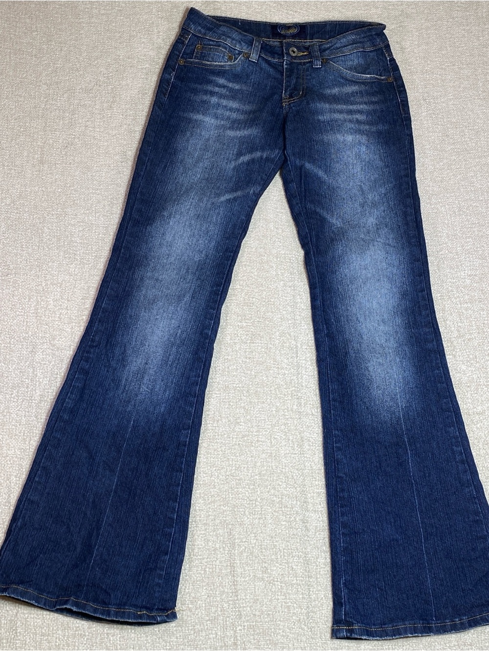 VTG Angels Jeans Women 3 Low Rise Flare Jeans Blue Denim Y2K Stretch Faded